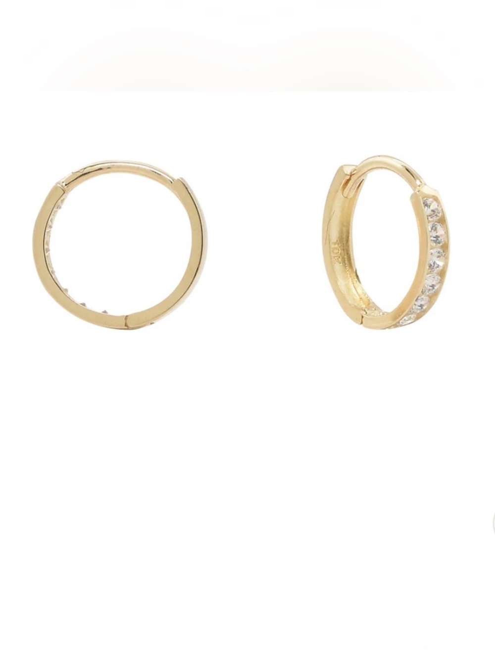 10k yellow gold  Huggie Hoop Earrings with Pavé Accents